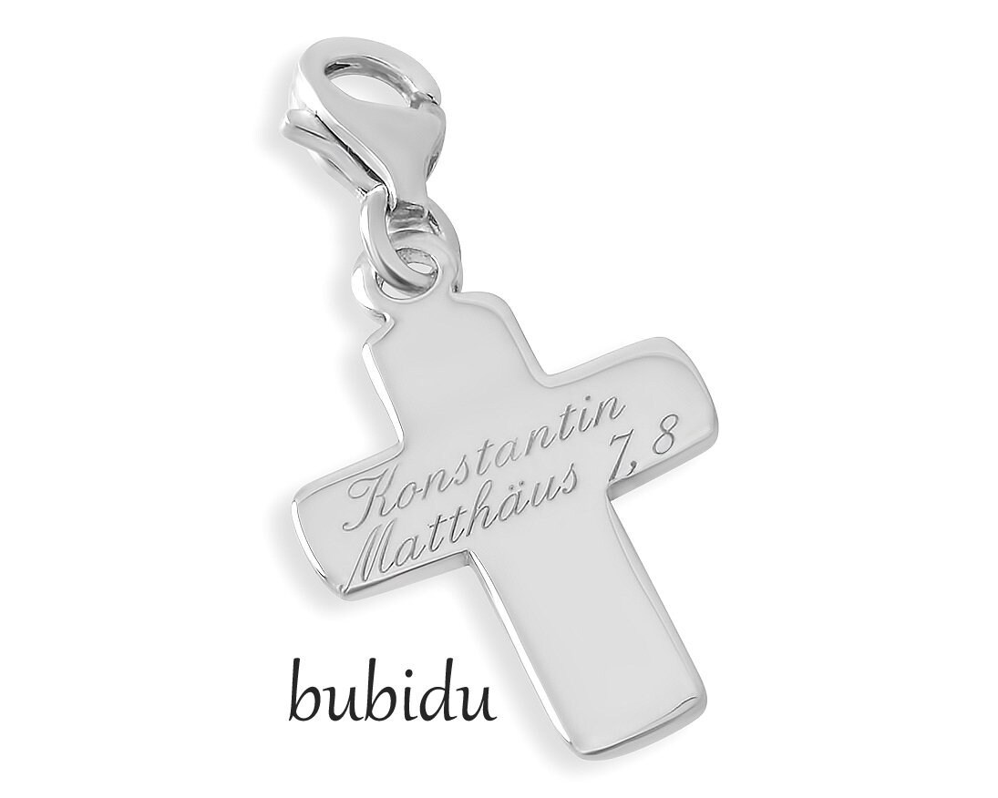 Silberkreuz Mit Gravur Taufkreuz 925 Sterling Silber Charm Text Anhänger Silbercharm Kreuz Psalm Geschenk Geburt Taufe Baby von BubiduDE