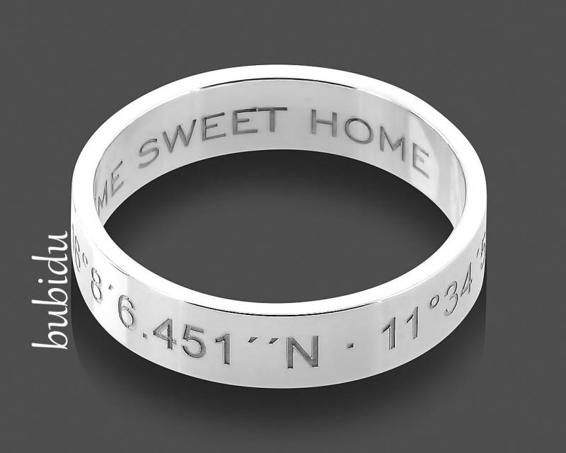 Silberring Koordinaten Ring Gravur Herrenring Text Geschenk Papa Mama Opa Oma Personalisiert Fingerring Unisex Damenring Schriftart Auswahl von BubiduDE