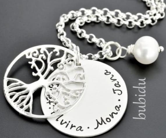 Silberschmuck Handgefertigt Damen Schmuck Online 925 Silber Kette Lebensbaum Namenskette Unikat Geschenk Frau Geburt Mama Mutter Oma von BubiduDE