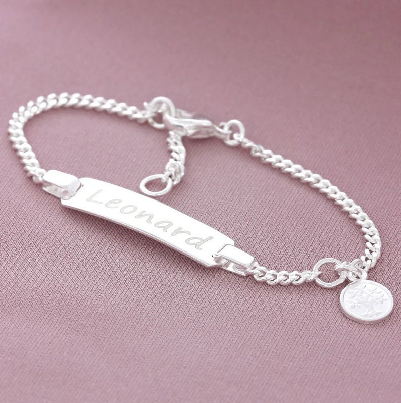 Taufarmband Kinder Silberarmband Gravur Name Lebensbaum Armband Kinderschmuck 925 Silber Gravurarmband Geschenk Paten Kind Baby Schmuck 14cm von BubiduDE