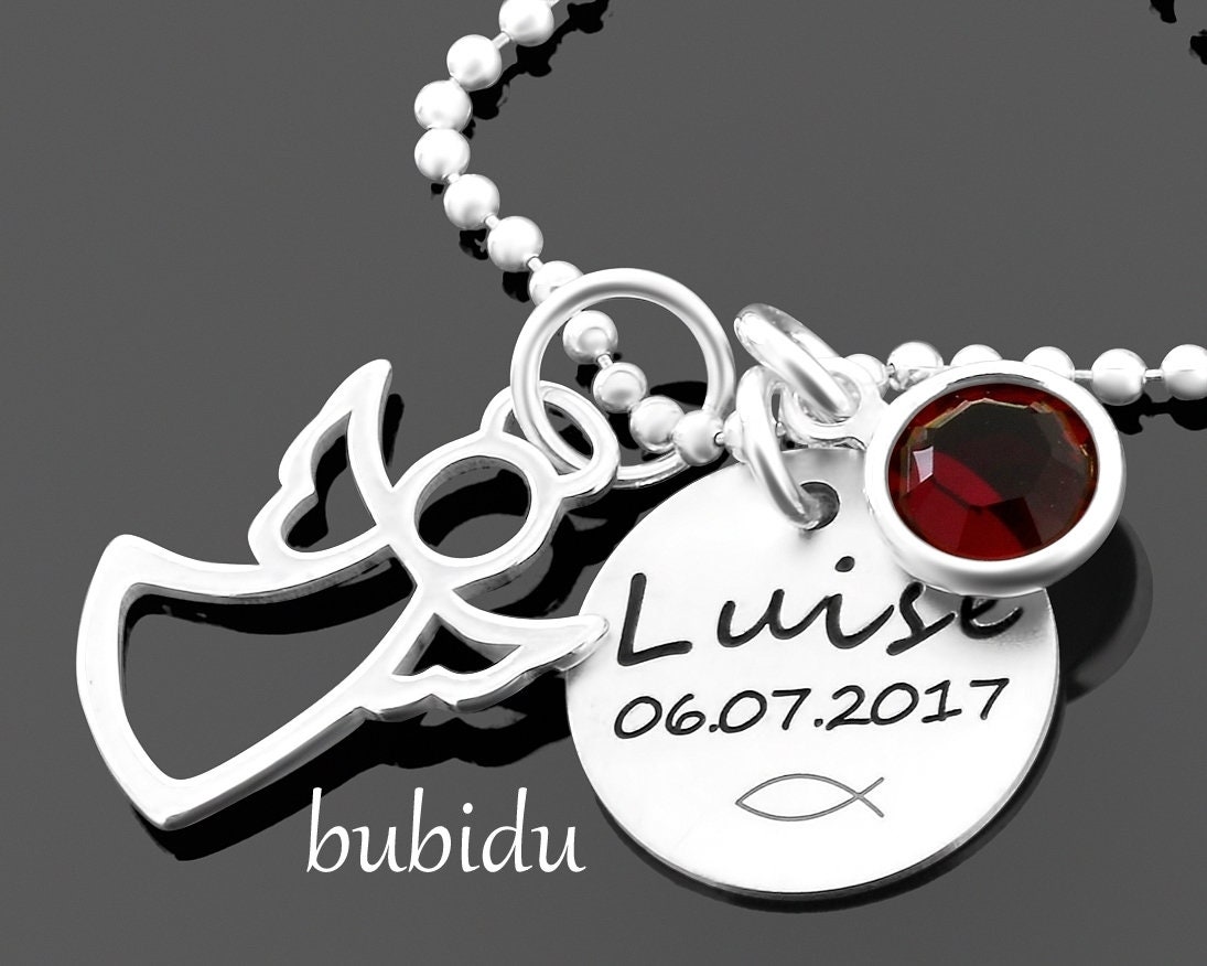 Taufe Kette Engel Taufschmuck Gravur Namenskette, Personalisierter Anhänger, Silberkette 925 Zur Konfirmation Einschulung Geburtstag von BubiduDE