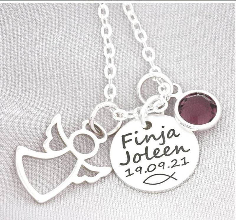 Taufe Kette Engel Taufschmuck Gravur Namenskette Mädchen Personalisierter Anhänger Silberkette 925 Konfirmation Einschulung Geburtstag von BubiduDE