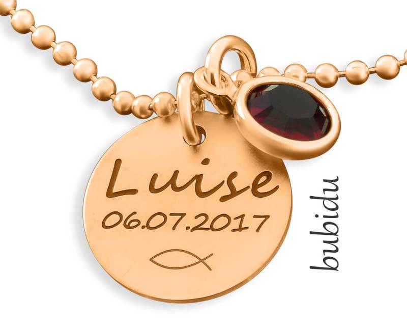 Taufe Kette Gravur Rosegold Taufschmuck Name Datum Taufektte Mädchen Halskette Kind Kinderkette Rosé Geschenk Kommunion Konfirmation von BubiduDE