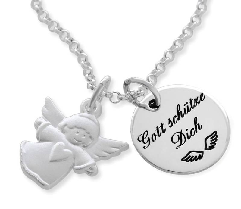 Taufe Kette Gravur Spruch Name Engel Anhänger 925 Sterling Silber Geschenk Patenkind Kommunion Konfirmation Halskette Mit Gravurvers von BubiduDE