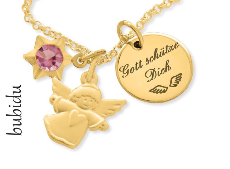 Taufe Kette Kinderschmuck Gold Gott Schütze Dich Taufgeschenk Gravur Engel Schutzengel Vergoldet Stern Kommunion Konfirmation Namenskette von BubiduDE