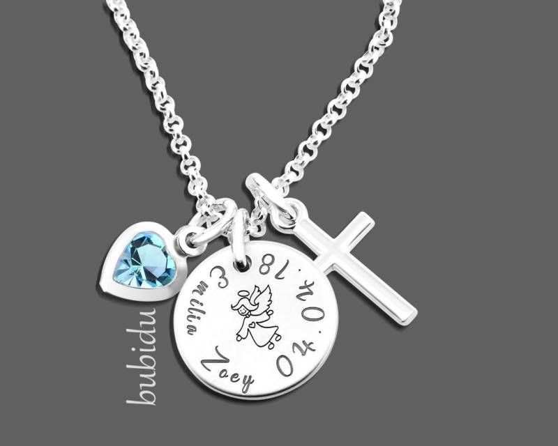 Taufe Kette Kreuz Gravur Taufschmuck Taufgeschenk Kommunion Einschulung Andenken Geschenk Taufpaten Taufkette Junge Mädchen 925 Silber von BubiduDE