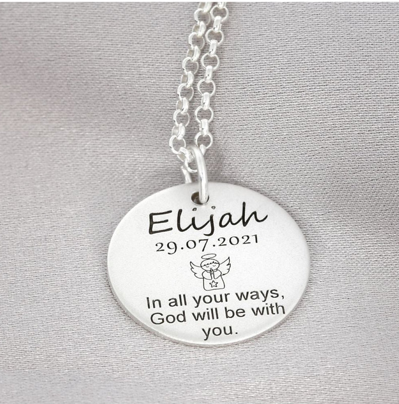 Taufkette 925 Sterling Silber Taufschmuck Gravur Namenskette Taufe Junge Mädchen Silberkette Baby Geburt Patenkind Spruchkette Psalm von BubiduDE