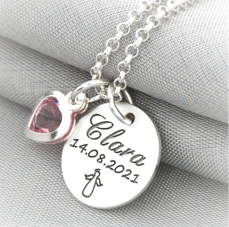 Taufkette Gravur Taufschmuck 13mm Mädchen Junge Geschenk Kommunion Taufe Segnung Konfirmation Einschulung Geburtstag Namenskette 925 Silber von BubiduDE