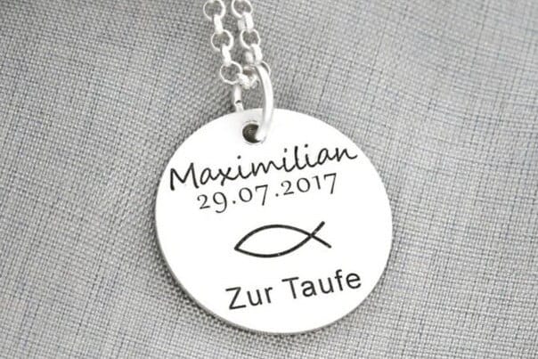 Taufkette Gravur Taufschmuck 925 Silber Schmuck Taufe Kinderschmuck Namenskette Silber Kette Junge Mädchen Geschenk Kommunion Wunschgravur von BubiduDE