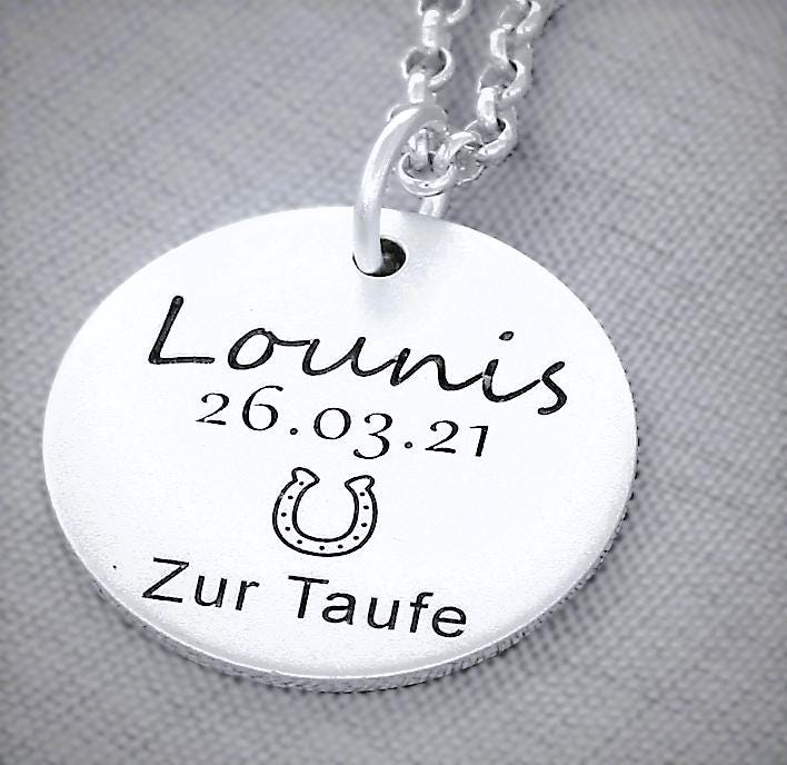 Taufkette 17mm Gravur Taufschmuck 925 Silber Schmuck Taufe Kinderschmuck Namenskette Kette Junge Mädchen Geschenk Kommunion Wunschgravur von BubiduDE