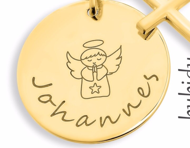 Taufkette Junge Oder Mädchen Gold, Taufschmuck Gravur, Kreuz Symbolanhänger Silber Geschenk Taufe Segnung Konfirmation Kommunion Einschulung von BubiduDE