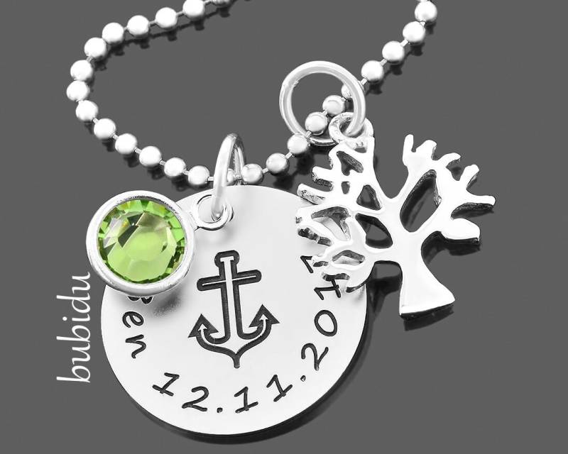 Taufkette Jungen Taufe Schmuck Gravur Junge Silber Kette Taufschmuck Anker Taufgeschenk Baby Kinderkette Lebensbaum Symbol Motive von BubiduDE