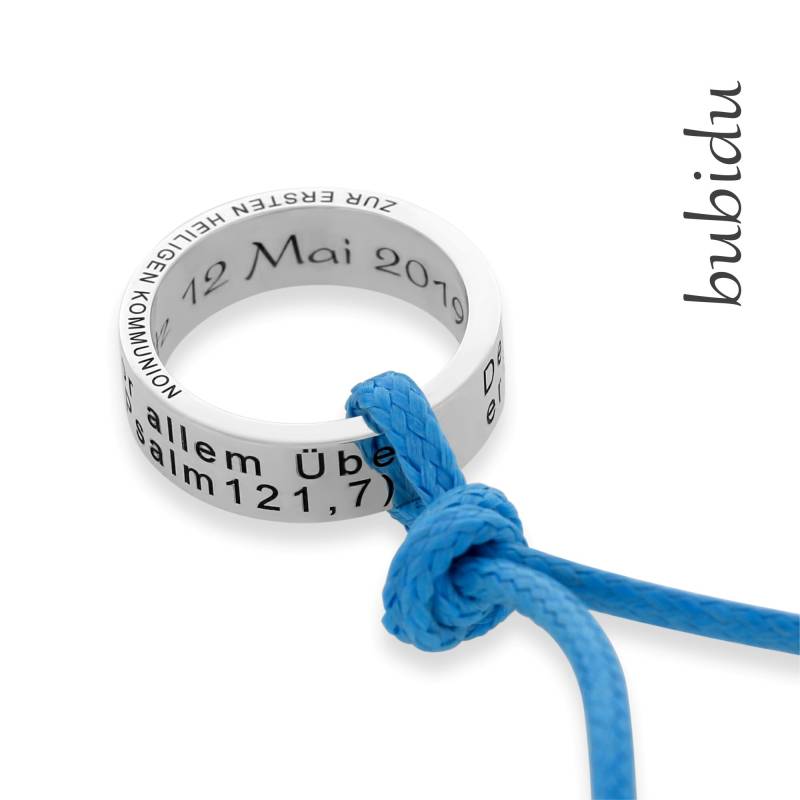 Taufkette Mädchen Junge Schmuck 925 Taufe Gravur Taufring Spruch Psalm 121, 7 Kommunion Baumwollkette Kinderschmuck Verstellbar Ring Geschenk von BubiduDE