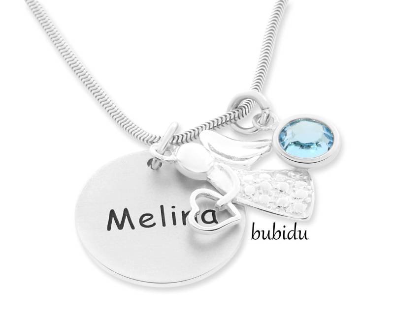 Taufkette Mit Gravur Mädchen Kette Engel Namenskette 925 Silber Kinderschmuck Taufe Engelchen Taufketterl Baby Geschenk Geburt Schutzengel von BubiduDE