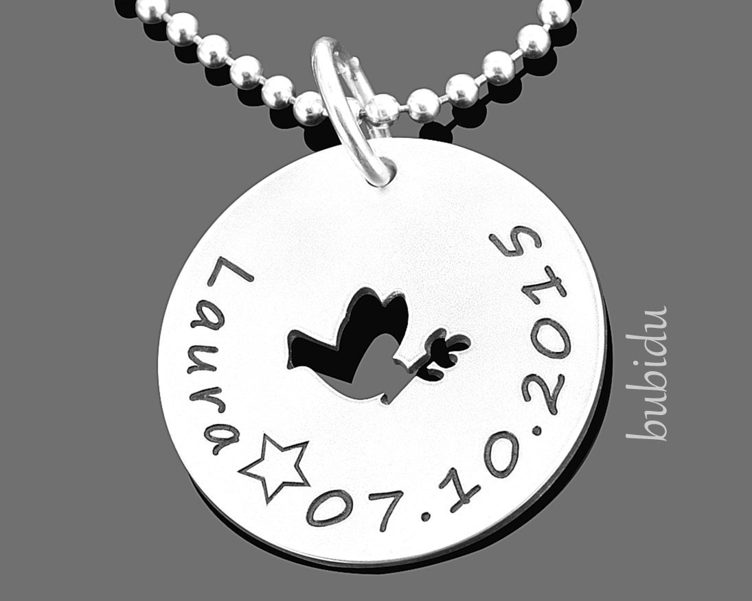 Taufkette Mit Gravur Taufschmuck Namen Baby Schmuck Taufe Silberschmuck Taube Taufgeschenk Personalsiert Kinderkette 925 Silber von BubiduDE