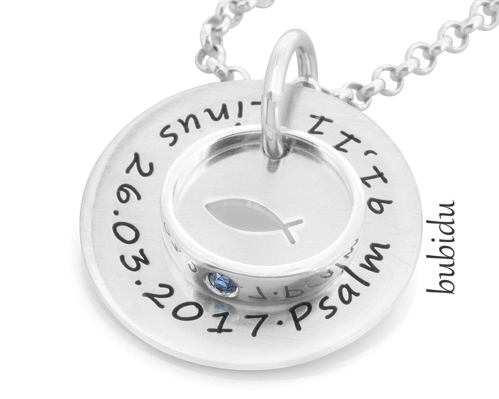 Taufkette Taufring Gravur, Taufschmuck Silber Baby, Geschenk Patenkind von BubiduDE