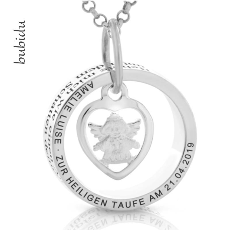 Taufkette Taufring Vergoldet Namenskette Ring Gravur Schutzengel Geschenk Taufe Junge Mädchen Spruch Psalm Taufschmuck Engel Schmuck von BubiduDE