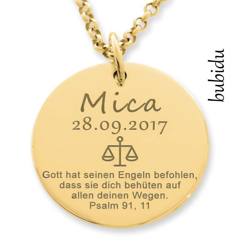 Taufkette Gold Mit Gravur Spruchkette Name Datum Geschenk Zur Taufe Kette Junge Mädchen Psalm Vers Halskette Taufschmuck Goldene Kinderkette von BubiduDE