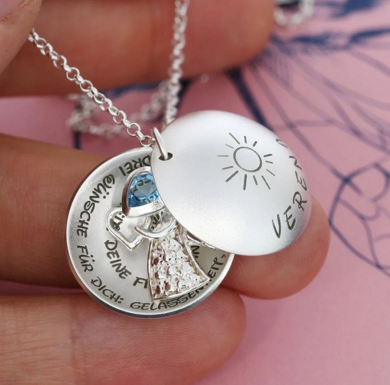 Taufmedaillon Mit Namen Taufkette Engel Anhänger 925 Sterling Silber Gravur Spruch Taufe Schutzengel Schmuck Taufschmuck Mädchen von BubiduDE