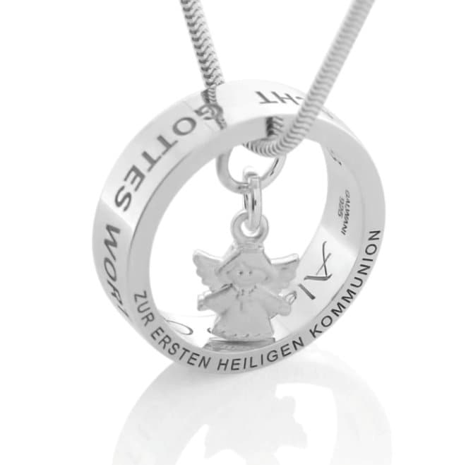 Taufring 925 Sterling Silber, Engel Anhänger Klein, Gravur Namenskette Geschenk Taufe Kommunion Silber Ring Spruch Psalm Schutzengel Kette von BubiduDE