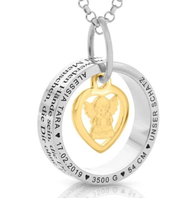 Taufring 925 Sterling Silber Schutzengel Anhänger Vergoldet Gravur Namenskette Geschenk Taufe Ring Spruch Psalm Bubidu von BubiduDE