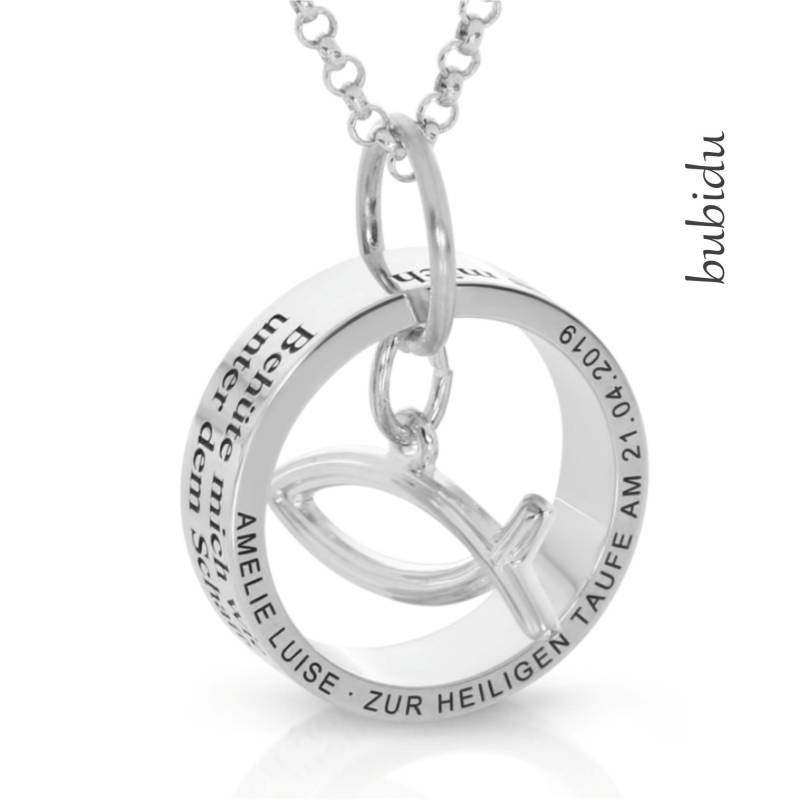 Taufring Ichthys Kette Gravur Namenskette Taufe Kommunion Namen Silber Ring Fisch Mädchen Junge Schmuck Geburtsdaten Spruch Silberkette von BubiduDE