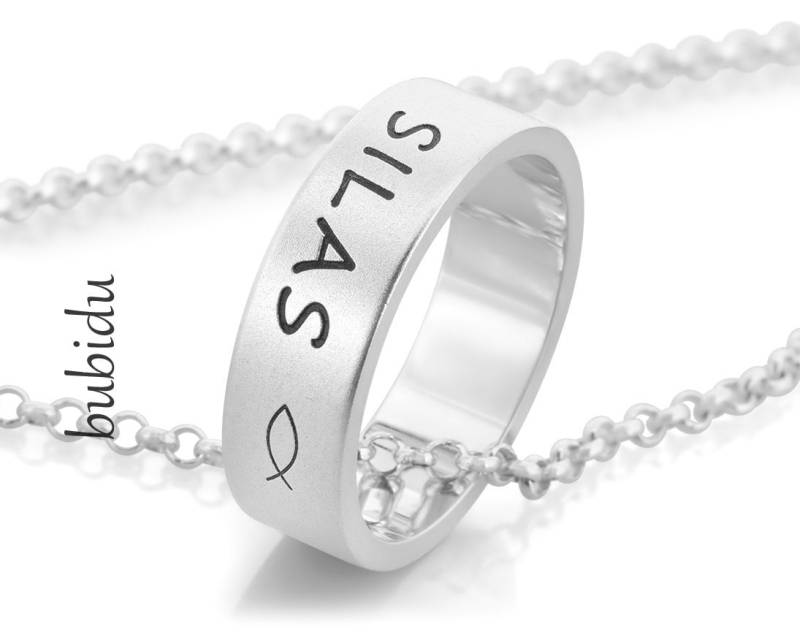 Taufring Kette Gravur, Taufschmuck, Taufkette Name, Namenskette Ring, Silberkette Mit Anhänger Namen Kind Silberschmuck Text Geburt von BubiduDE