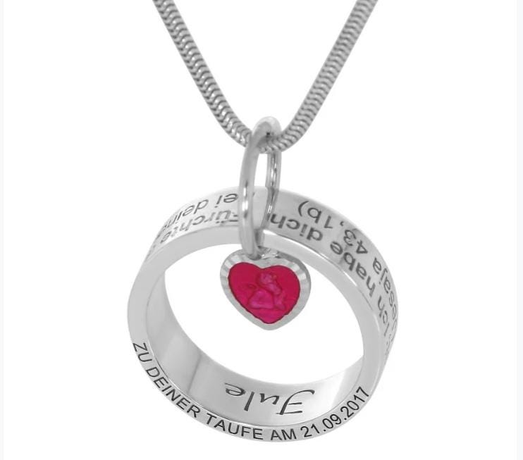 Taufring Kette Gravur Taufkette Herz 925 Sterling Silber Schmuck Taufe Psalm Namenskette Baby Taufgeschenk Kind Ring Heilige von BubiduDE