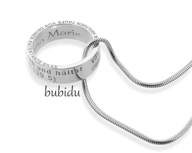 Taufring Kette Gravur Taufschmuck Ring Taufe Baby 925 Sterling Silber Taufgeschenk Ringanhänger Konfirmation Kommunion Paten Namensschmuck von BubiduDE