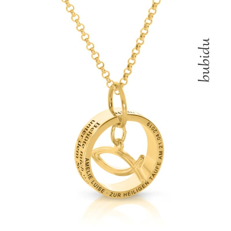 Taufring Kette Vergoldet Gravur Ichthys Namenskette Taufe Schmuck Kommunion Namen Ring Mädchen Junge Konfirmation Spruch Gold Geschenk von BubiduDE