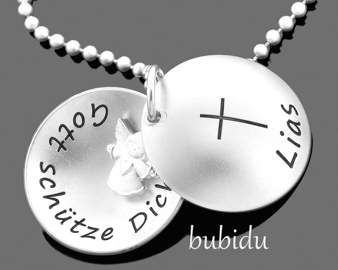 Taufschmuck Junge Mädchen, Kette Mit Gravur, Engelanhänger Taufe Schmuck, Personalisiert, Namen Daten Spruch Text Psalm, Religiöser Schmuck von BubiduDE