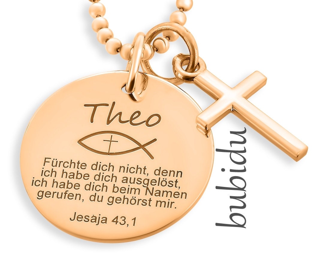 Taufschmuck Mit Psalm Gravur, Taufkette Kreuz, Geschenk Patenkind, Personalisiert Junge Mädchen von BubiduDE