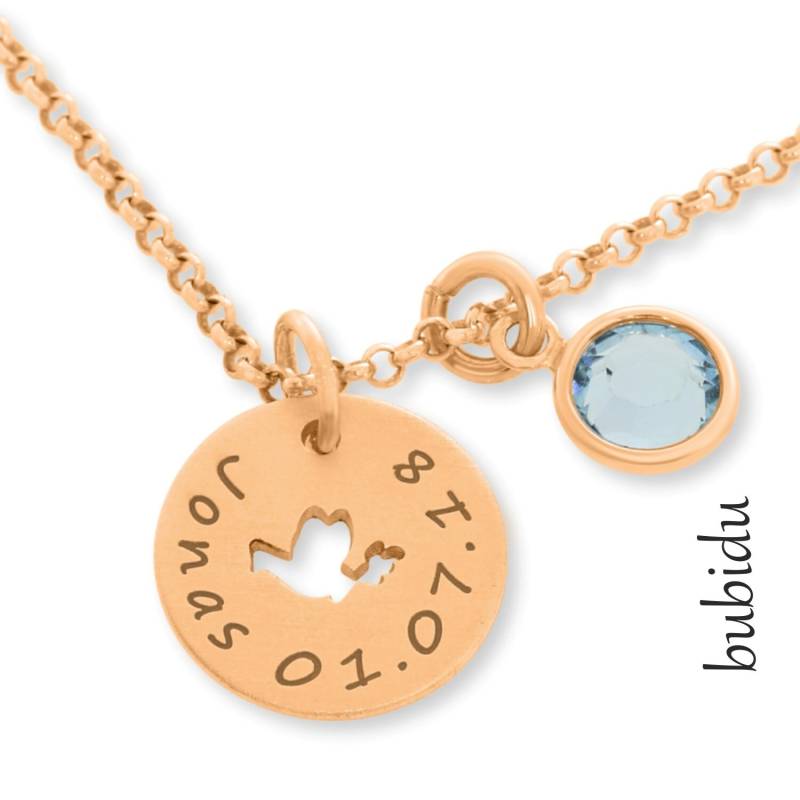 Taufschmuck Rosé Vergoldet Mit Gravur Namenskette Taufe Kommunion Konfirmation Geburtsstein Zweig Taufkette Geschenk Junge Mädchen von BubiduDE