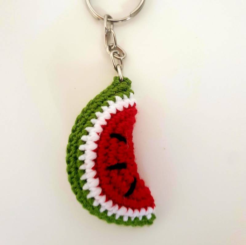 Melonen Schlüsselanhänger Gehäkelt - Frucht Anhänger Handgemachtes Geschenk Amigurumi Wassermelone Taschenanhänger von BubuChrochet