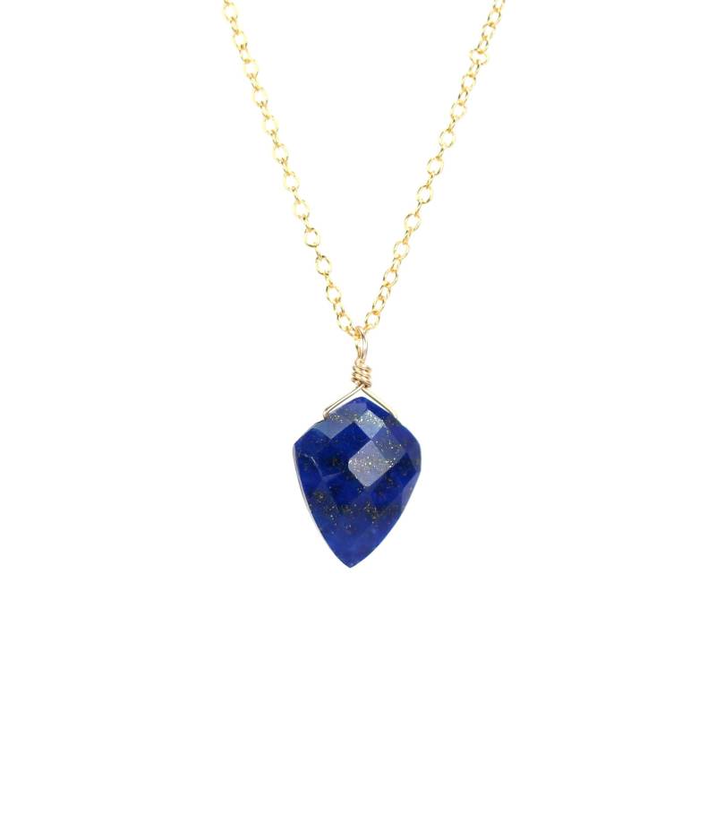 Blaue Lapis Lazuli Pfeilspitze Halskette Crystal Spike Anhänger, 14K Vergoldete Kette von BubuRuby