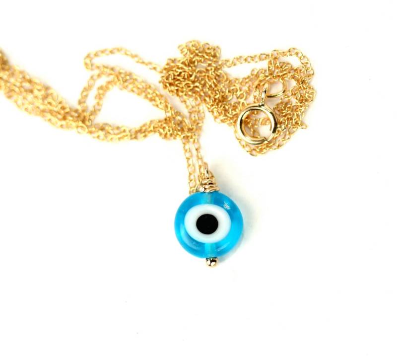 Evil Eye Halskette Blaues Drittes Auge Anhänger, Glas Amulett Schmuck, 14K Gold Filled Oder Sterling Silber Kette Evil Eye Halskette Blaues Drittes Auge Anhänger, Glas Amulett Schmuck, 14K Gold Filled Oder Sterling Silber Kette von BubuRuby