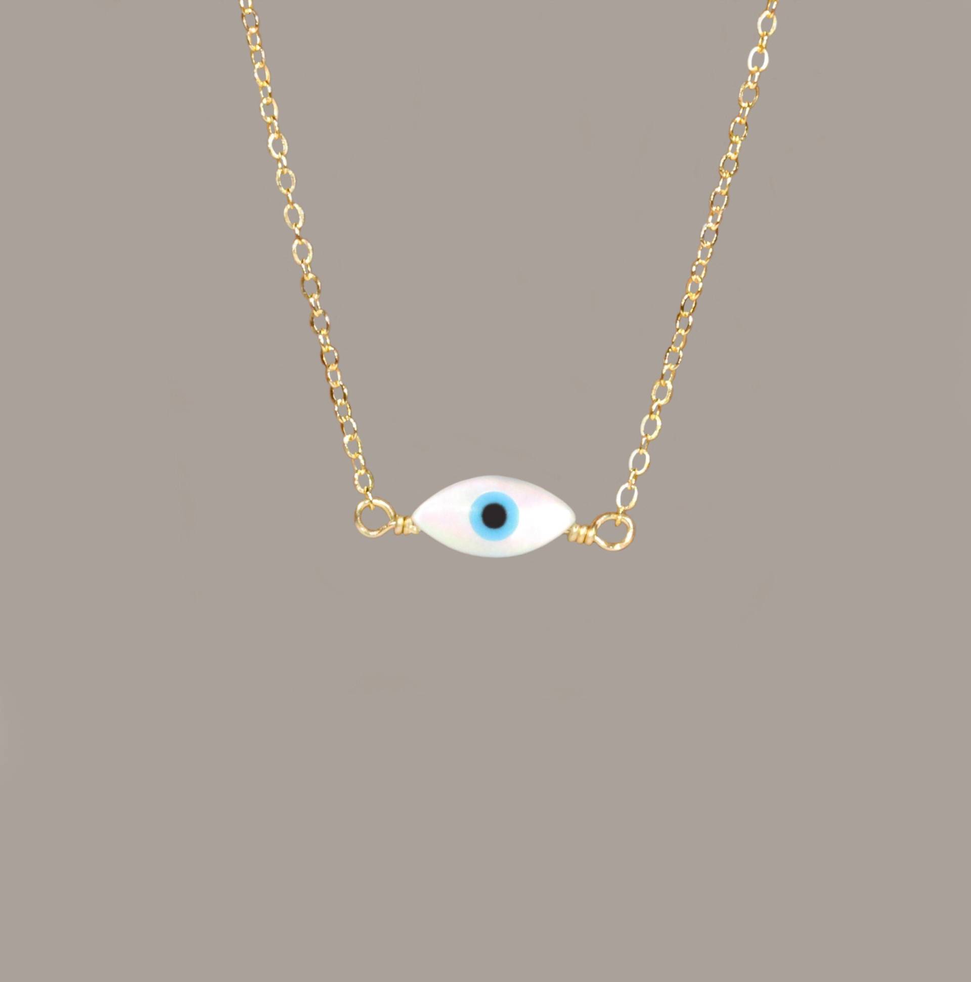 Evil Eye Halskette, Perlmutt Amulett Anhänger, 14K Gold Filled Schmuck Evil Eye Halskette, Perlmutt Amulett Anhänger, 14K Gold Filled Schmuck von BubuRuby