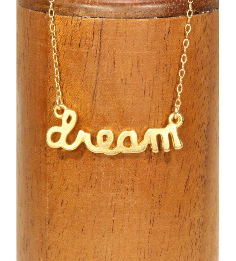 Goldene Dream Script Kette 14K Vermeil Anhänger, Gold Filled Kette Goldene Dream Script Kette 14K Vermeil Anhänger, Gold Filled Kette von BubuRuby