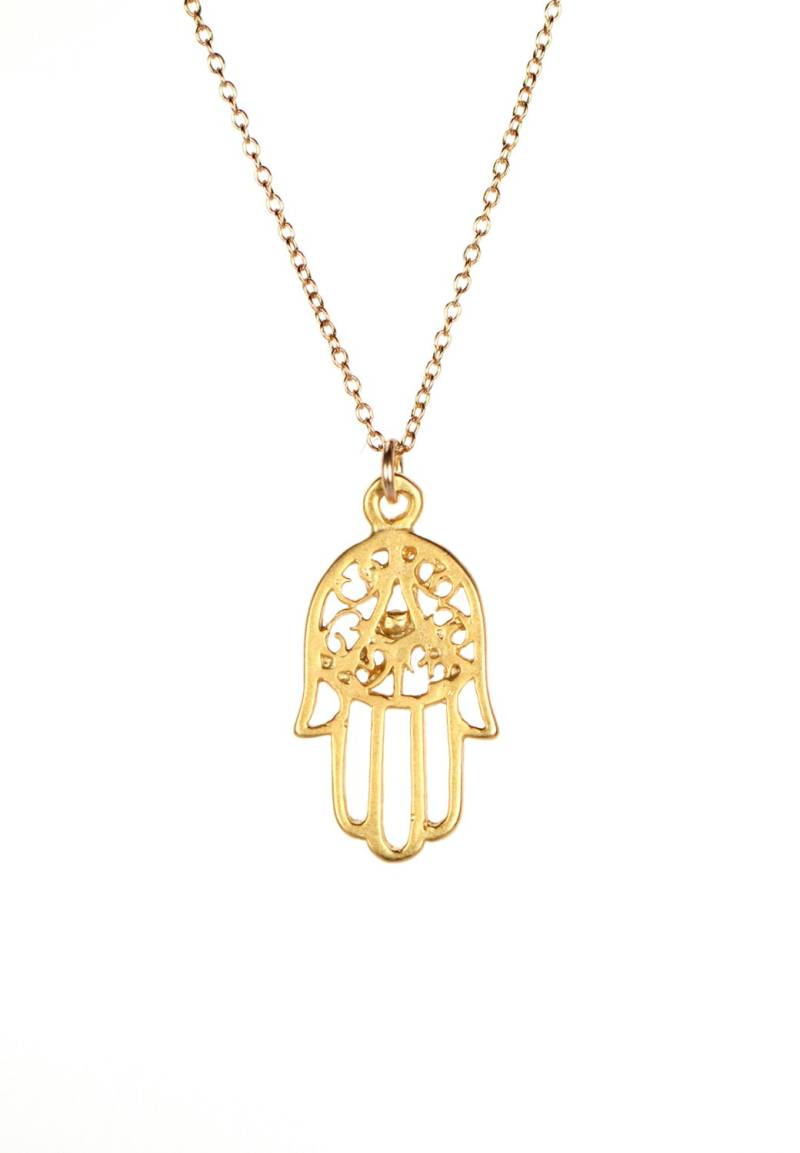 Goldene Hamsa Halskette, Schutzamulett, Ein Filigraner Stil Handanhänger An Einer 14K Vergoldeten Kette Goldene Hamsa Halskette, Schutzamulett, Ein Filigraner Stil Handanhänger An Einer 14K Vergoldeten Kette von BubuRuby
