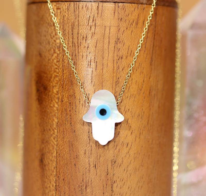 Hamsa Halskette, Amulett Perlmutt Evil Eye Boho Hand Gottes von BubuRuby