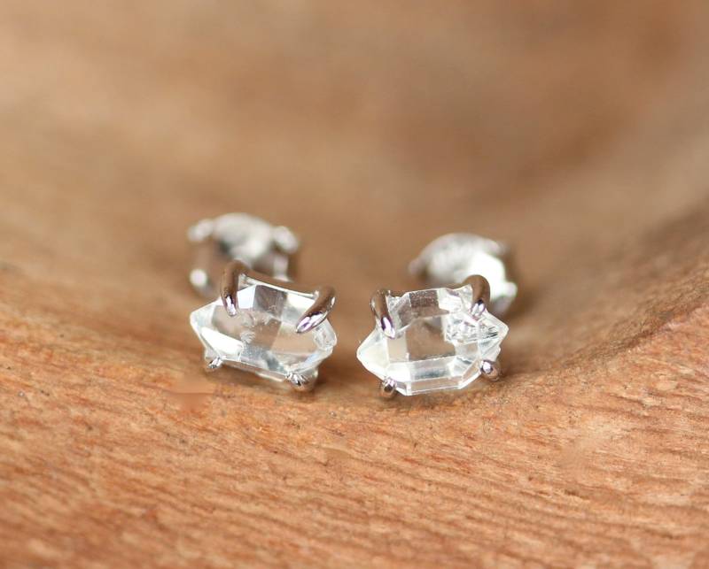 Herkimer Diamant Ohrringe Sterling Silber Prong Kristalle, Rohquarz Ohrstecker Doppelender Herkimer Diamant Ohrringe Sterling Silber Prong Kristalle, Rohquarz Ohrstecker Doppelender von BubuRuby