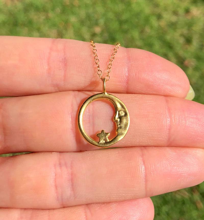 Mond Kette - Sonne Und Stern Ein Gold Vermeil An Einer 14K Hängen Mond Kette - Sonne Und Stern Ein Gold Vermeil An Einer 14K Hängen von BubuRuby