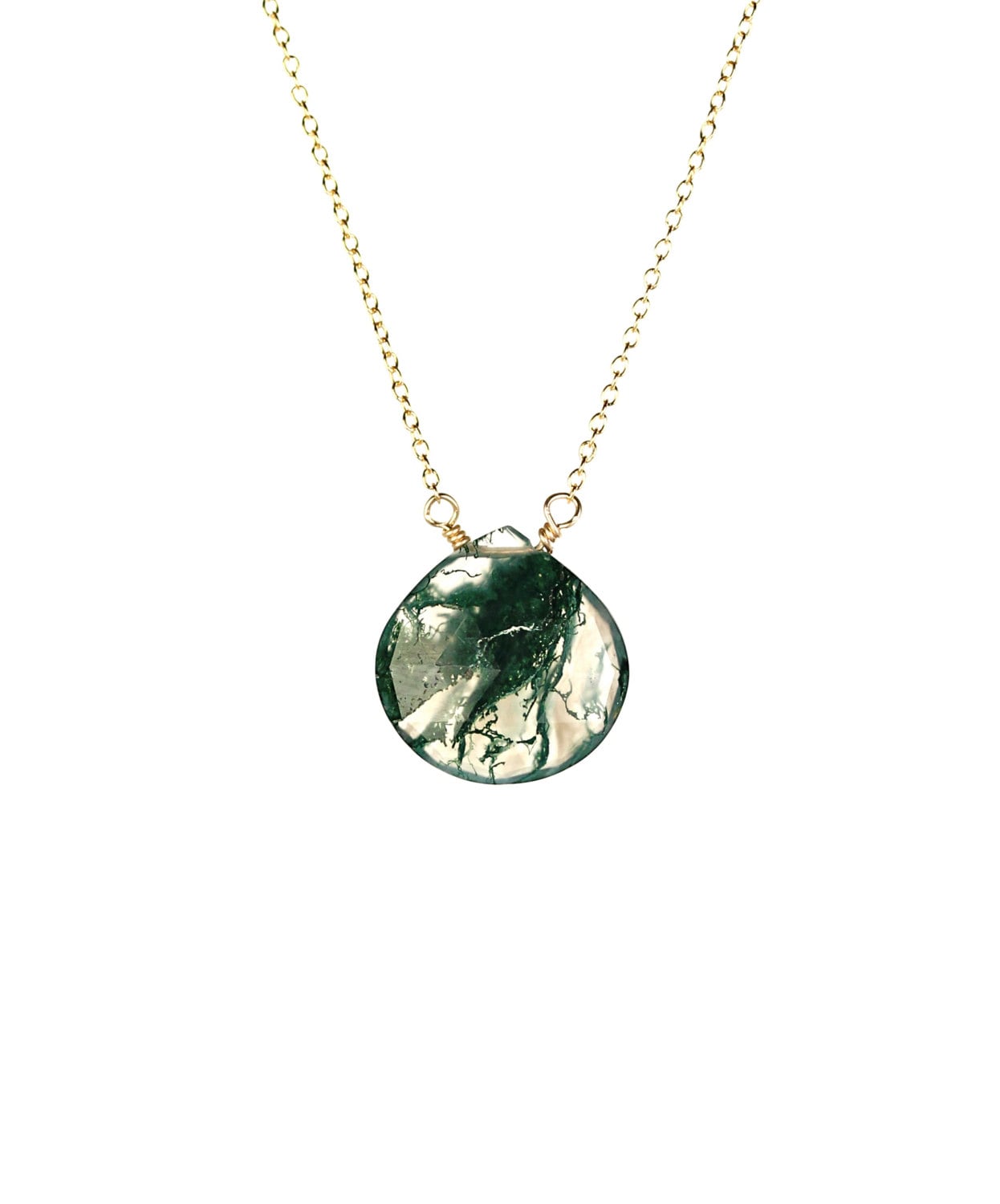 Moosquarz Anhänger, Grüner Quarz Kristall, Tropfenförmiger Handgewickelt Auf Eine 14K Gold Filled Kette Moosquarz Anhänger, Grüner Quarz Kristall, Tropfenförmiger Handgewickelt Auf Eine 14K Gold Filled Kette von BubuRuby