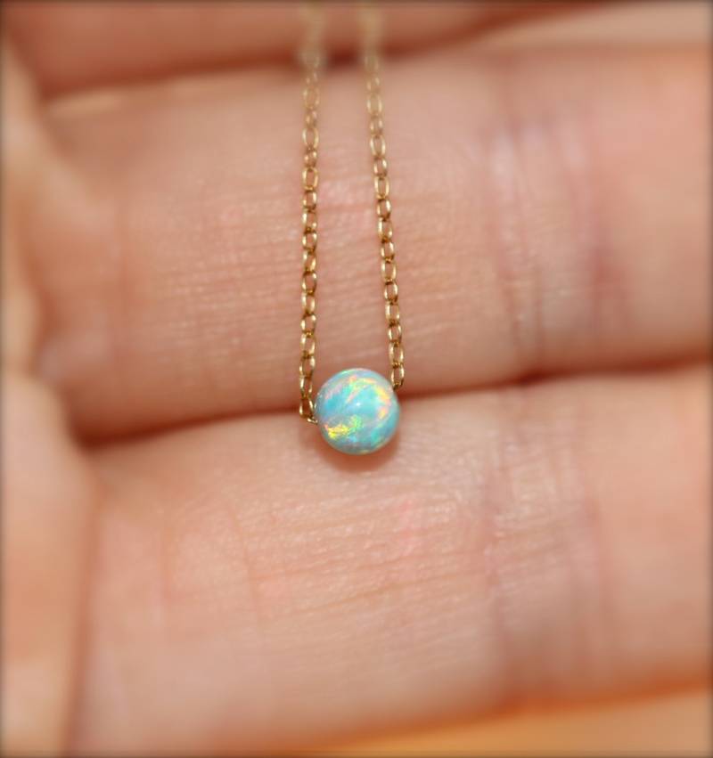 Opal Halskette - Winzige Punkt Alltags Grüner Eine Perle An Einer 14K Gold Vermeil Kette Opal Halskette - Winzige Punkt Alltags Grüner Eine Perle An Einer 14K Gold Vermeil Kette von BubuRuby