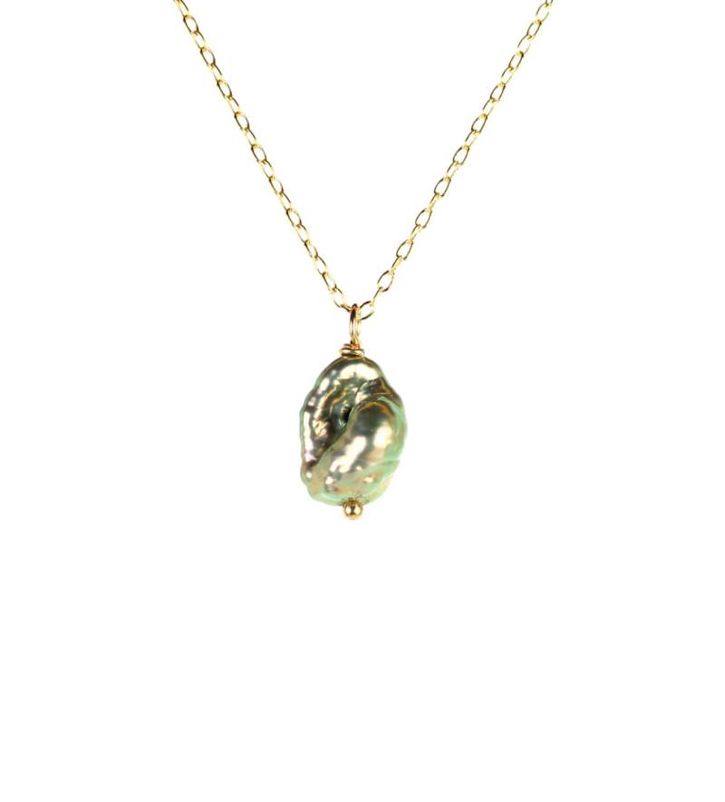 Perlenkette - Graue Süßwasserperle Eine Regenbogenperle Auf 14K Gold Vermeil Kette Gewickelt Perlenkette - Graue Süßwasserperle Eine Regenbogenperle Auf 14K Gold Vermeil Kette Gewickelt von BubuRuby