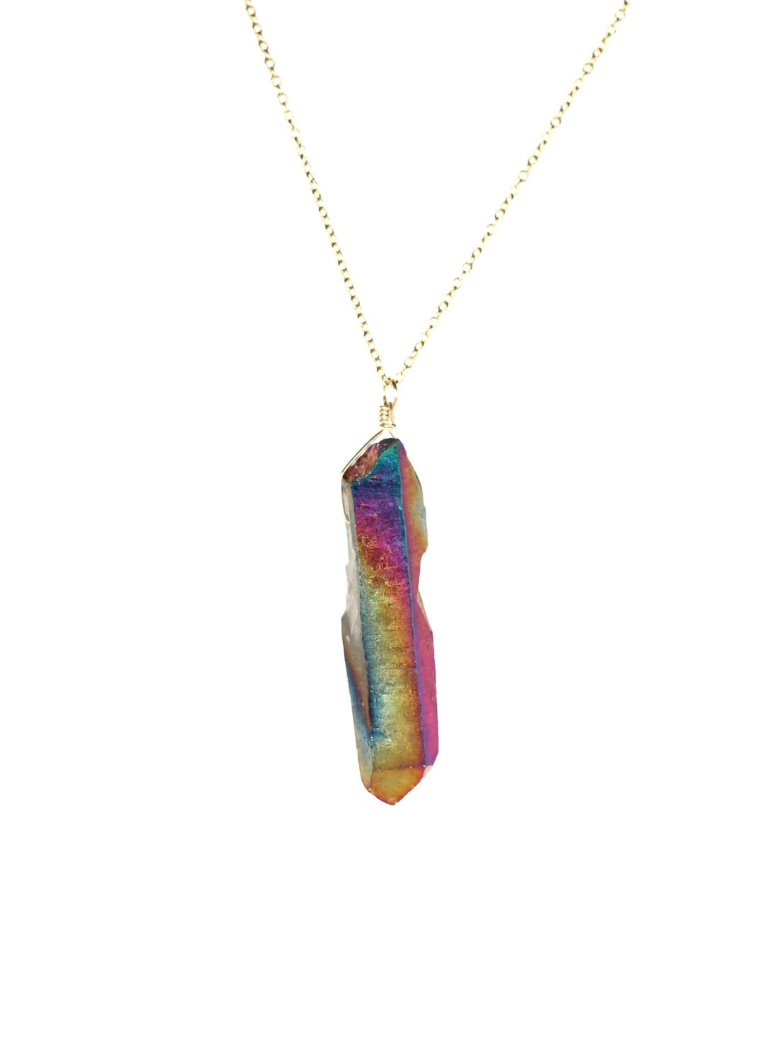 Regenbogen Aura Quarz Kristall Halskette 14K Gold Filled Oder Sterling Silber von BubuRuby