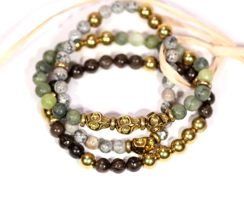 Totenkopf Armbänder - Stapel Steinarmband Set Armband-Set Totenkopf Armbänder - Stapel Steinarmband Set Armband-Set von BubuRuby