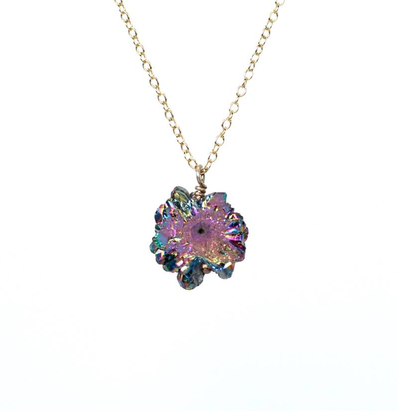 Solar Quarz Kette - Titanium Aura Kristall Rohkristall Purple An Einer 14K Gold Filled von BubuRuby