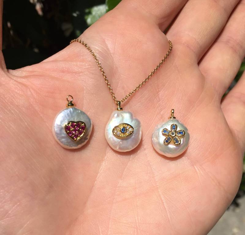 Süßwasserperlen Halskette, Böser Blick Amulett Anhänger, Geschenk Für Sie, Braut Kette, Zierliche 14K Gold Gefüllte Kette von BubuRuby