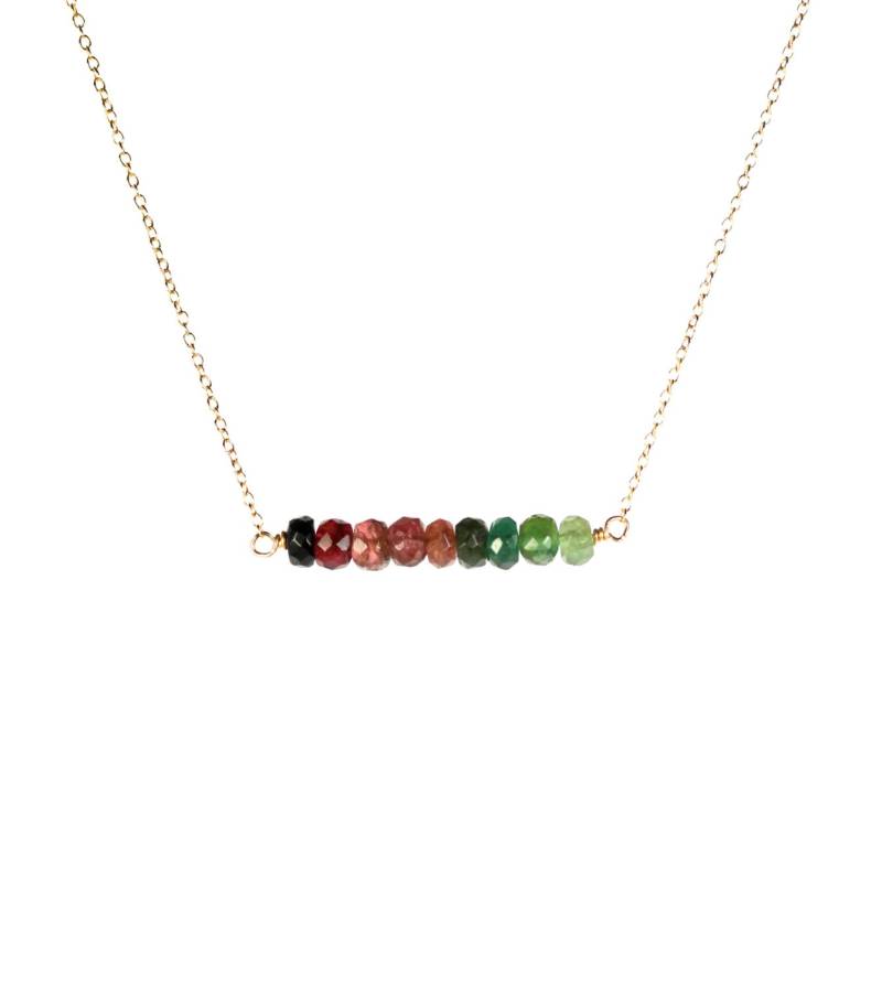 Wassermelonen-Turmalin Halskette Regenbogen Reihe Aus Kristallen, Chakra Schmuck, 14K Gold Filled Kette von BubuRuby